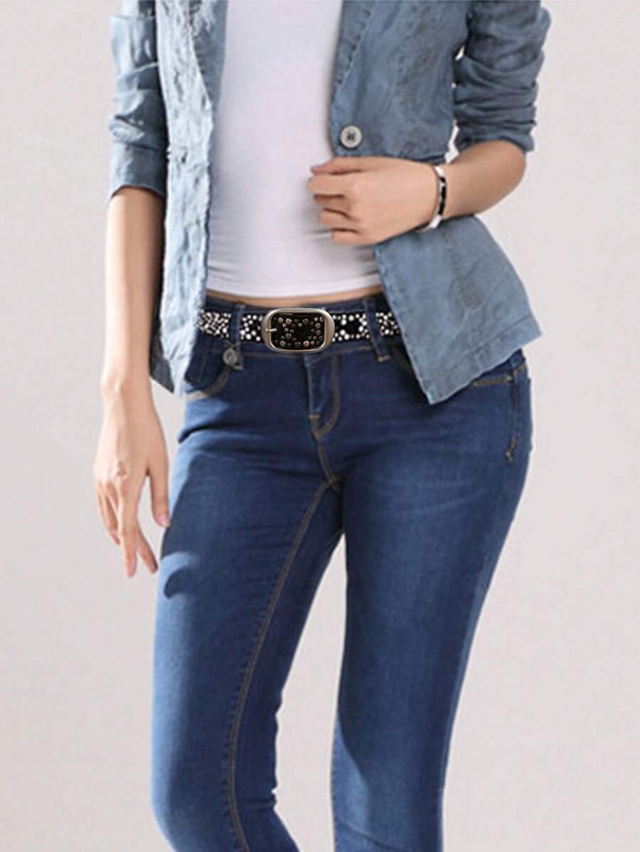 1 Stück Street Punk Stil Metall Nieten & Strass verzierter TPE Taillengürtel, geeignet für Jeans
