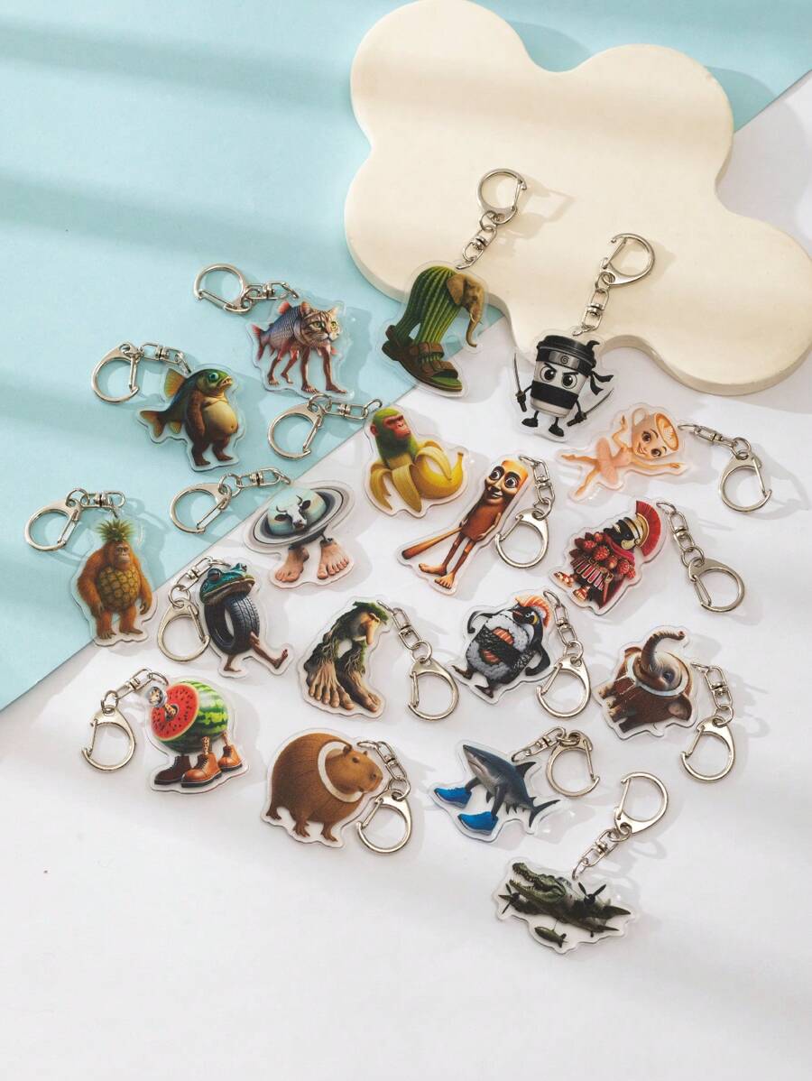 1 Pc Acrylic Strange Italian Silly Animal Shan Hai Jing TungTungTungTung Sahur/Tralalero Tralala/Lirili Larlla/Bombardiro Ctocodilo/Boneca Ambalam//Brr Brr Patapim Character Style Theme Keychain Pendant Backpack Ornament/Bag Accessories/School Bag Accessories/Purse Pendant/Friend's Gifts