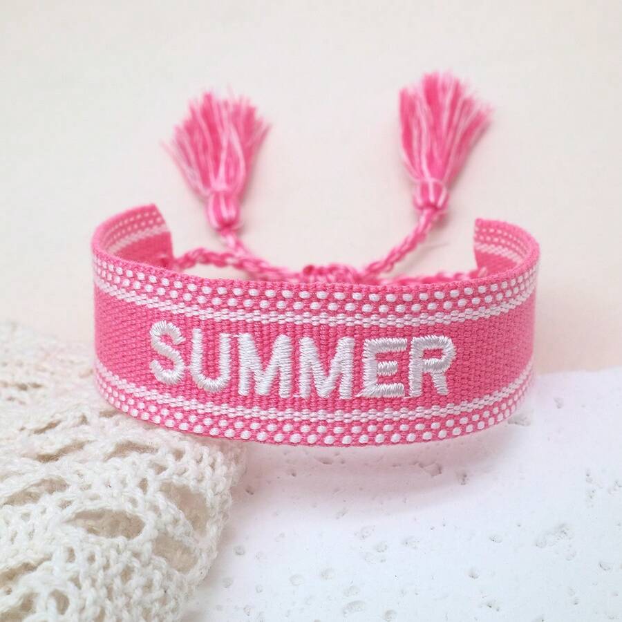 1 pièce Bracelet charm brodé vintage "ÉTÉ", bracelet d'amitié style bohème plage, convient pour la famille, les amis, les étudiants, les cadeaux de vacances, les fêtes de plage, les accessoires de voyage