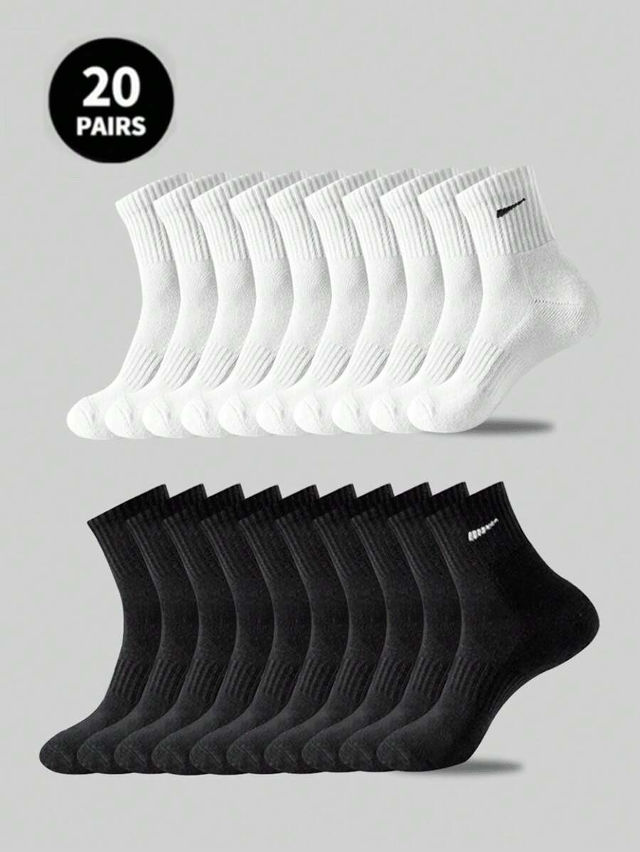 20 pares de calcetines casuales para hombre, calcetines de longitud media, calcetines blancos, calcetines de invierno, calcetines negros, desodorizantes, deportivos, transpirables, que absorben el sudor / Dos estilos a elegir (delgado/grueso)