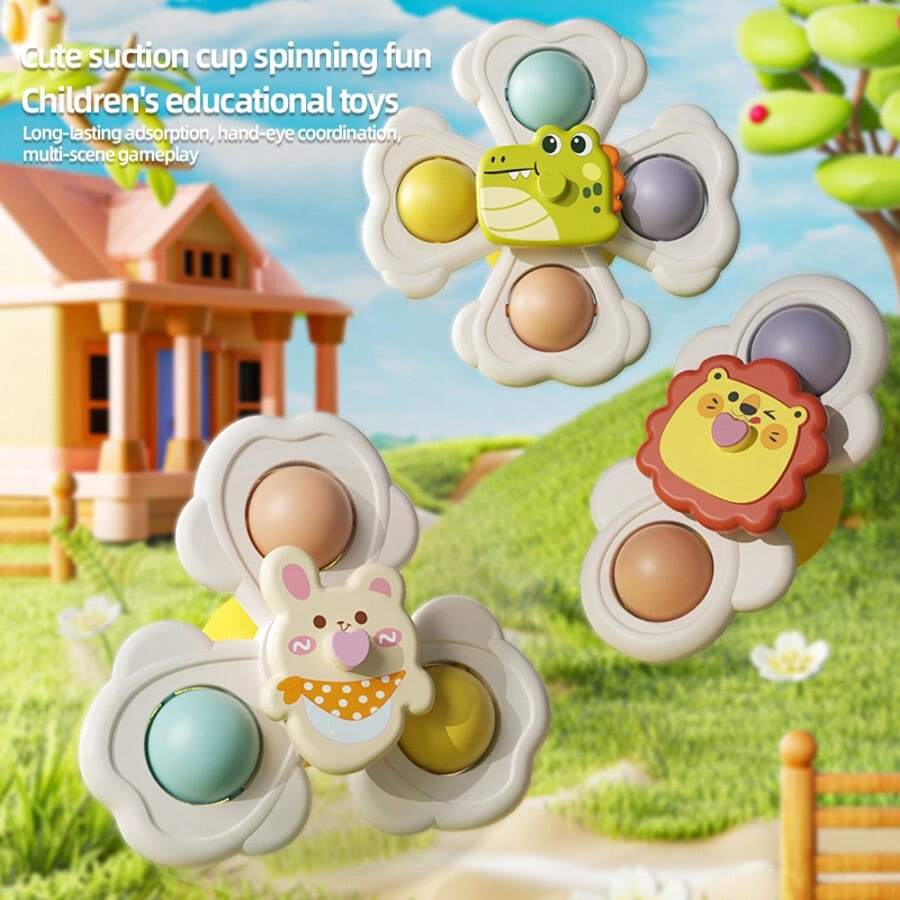 3 Packs Suction Cup Spinner Bath Toys For Babies 6-24 Months – Sensory Spinning Tops, Finger Exercises, Bathtub & High Chair Activity Toys For Toddler 6+ Months