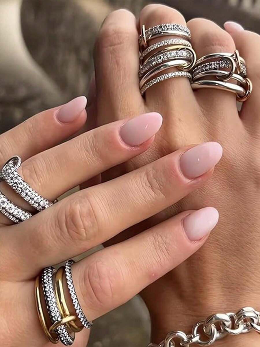 Set di 3 o 4 anelli con zirconi cubici dorati e argento per donne, anelli di moda impilabili, anelli chunky per il pollice, regalo di gioielli per la festa della mamma