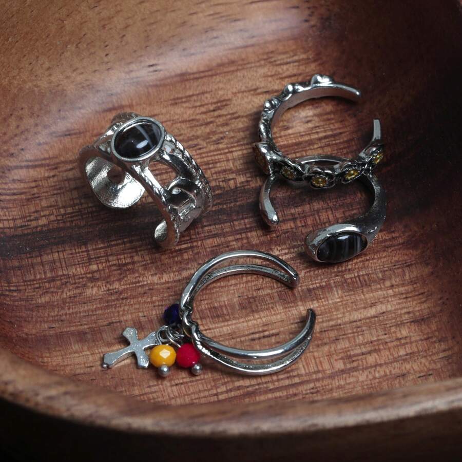 4pcs Adjustable Open Ring Set, Suitable For Couples Or Individual Wear, Fashion Jewelry, Best Friends/Sisters Gift