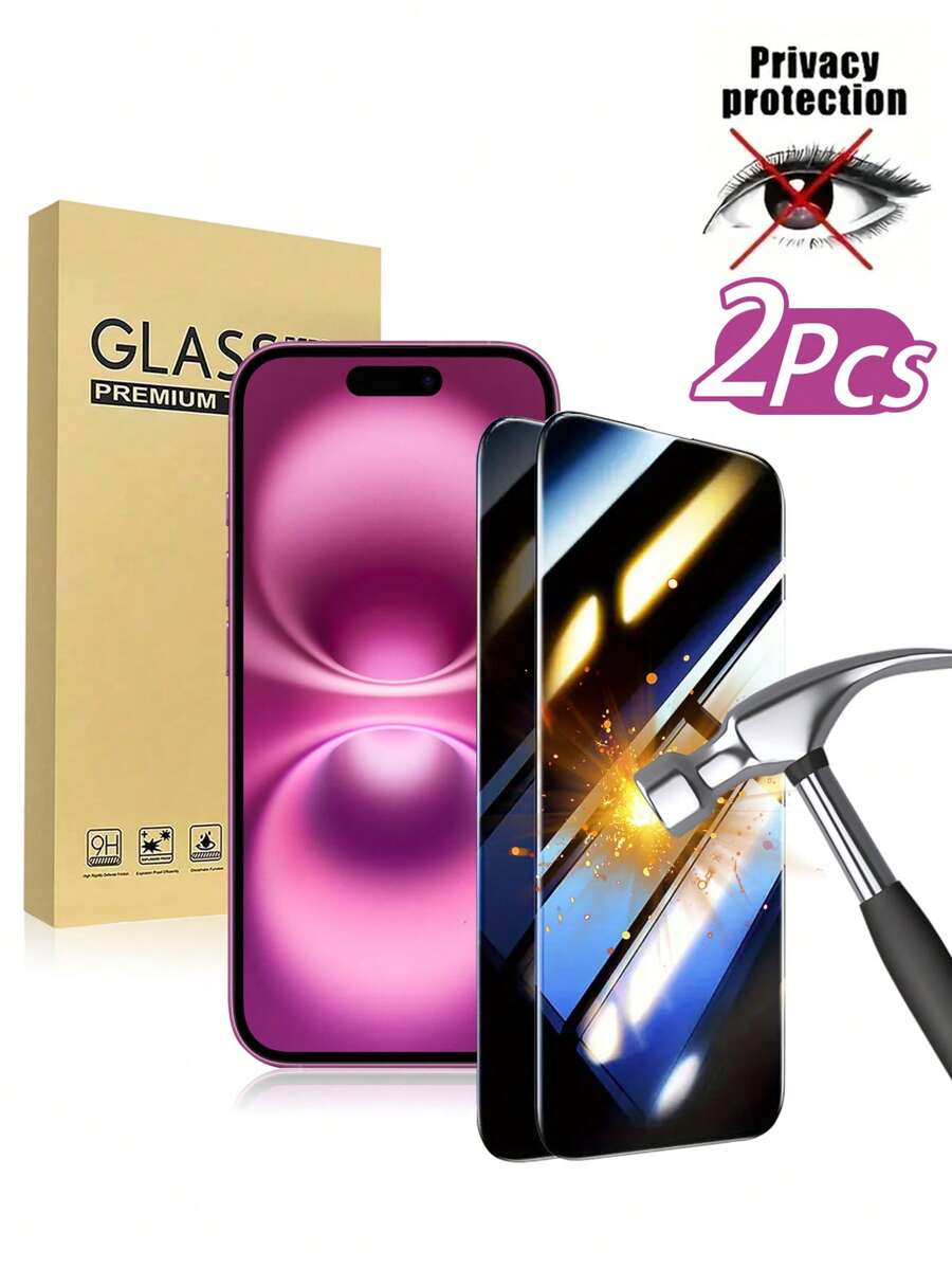 Paquete de dos piezas de protector de pantalla de vidrio templado de 9H de dureza para 16 Pro Max/16 Plus/16/16 Pro. Adecuado para la serie , con diseño de cobertura completa, suave y brillante. Ideal como regalo para cumpleaños, familia y amigos. Protección anti espía para la pantalla del teléfono.