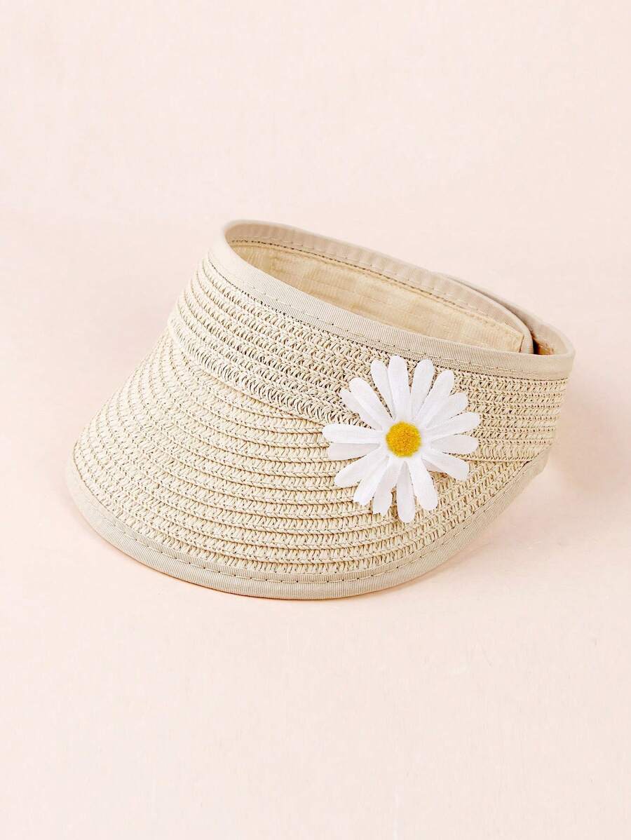1 pieza Sombrero de sol unisex con decoración floral para bebé/niño pequeño, sombrero de playa de verano