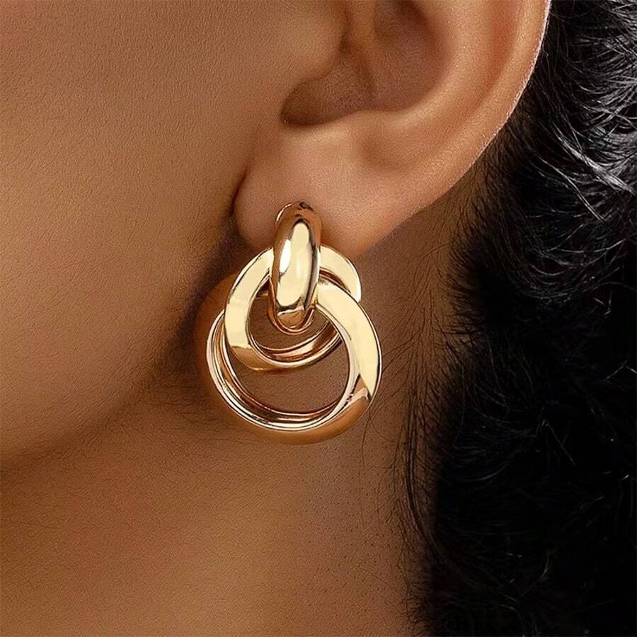 1 Paar Y2K Stil einfache elegante Metallring-Clip-On Ohrringe für Frauen, geeignet für Festivals, Geburtstage, Dates, Partys, Urlaub, täglichen Gebrauch
