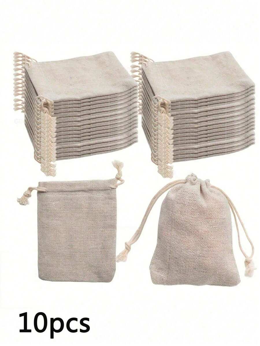 10 Hotel Coarse Cloth Tie Bags, 3x4-Inch Reusable Small Bags, Suitable For Jewelry, Tea, Wedding Party Gifts, Small Gift Packaging, Wedding Gift Packaging Bags, Valentine's Day Packaging Bags, Packaging Bag Gifts
