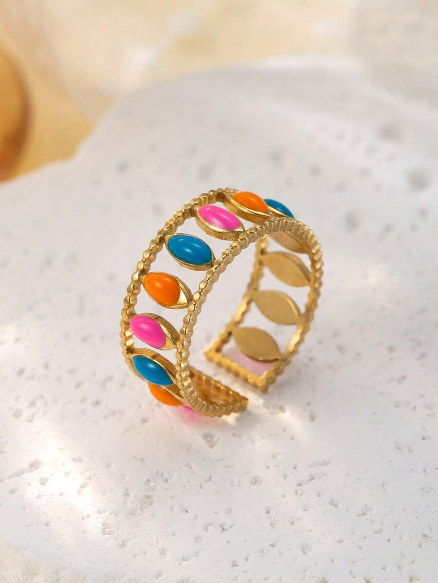 Women's Open Ring Stainless Steel Colorful Summer Jewelry Hollow Line Party Music Festival Jewelry Beach Vacation Daily Wear