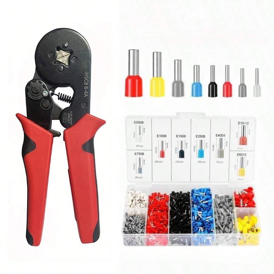 1 pieza Alicates de crimpado eléctricos profesionales - Cabezal ajustable con trinquete, estructura metálica resistente en rojo y negro, herramienta ergonómica de crimpado de tubería para reparación de circuitos eléctricos y mantenimiento de energía (sin batería), alicates de electricista