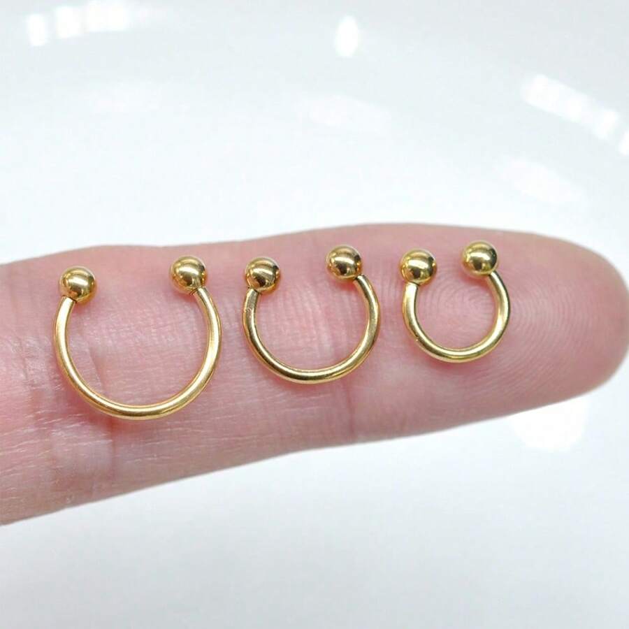 2 Peças Argola de Nariz, Anel Septo, Brinco de Cartilagem de Aço Inoxidável BCR Lábio, Brinco Tragus Circular Falso, Jóia Corporal em Forma de Ferradura