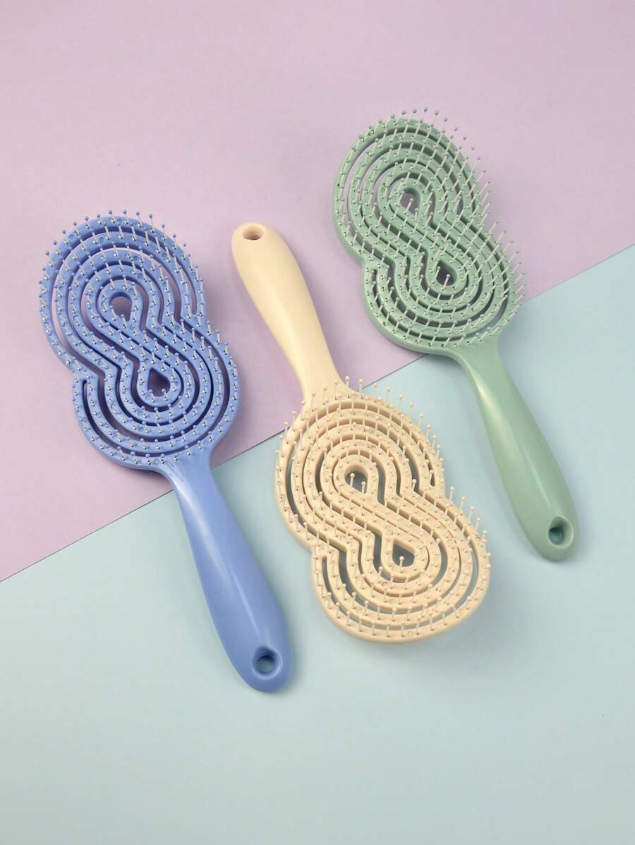 1pc Plastic Hair Brush With Fluffy Bow-Shaped Bristles, Soft Detangling Comb For Wet & Dry Hair, Resin Handle