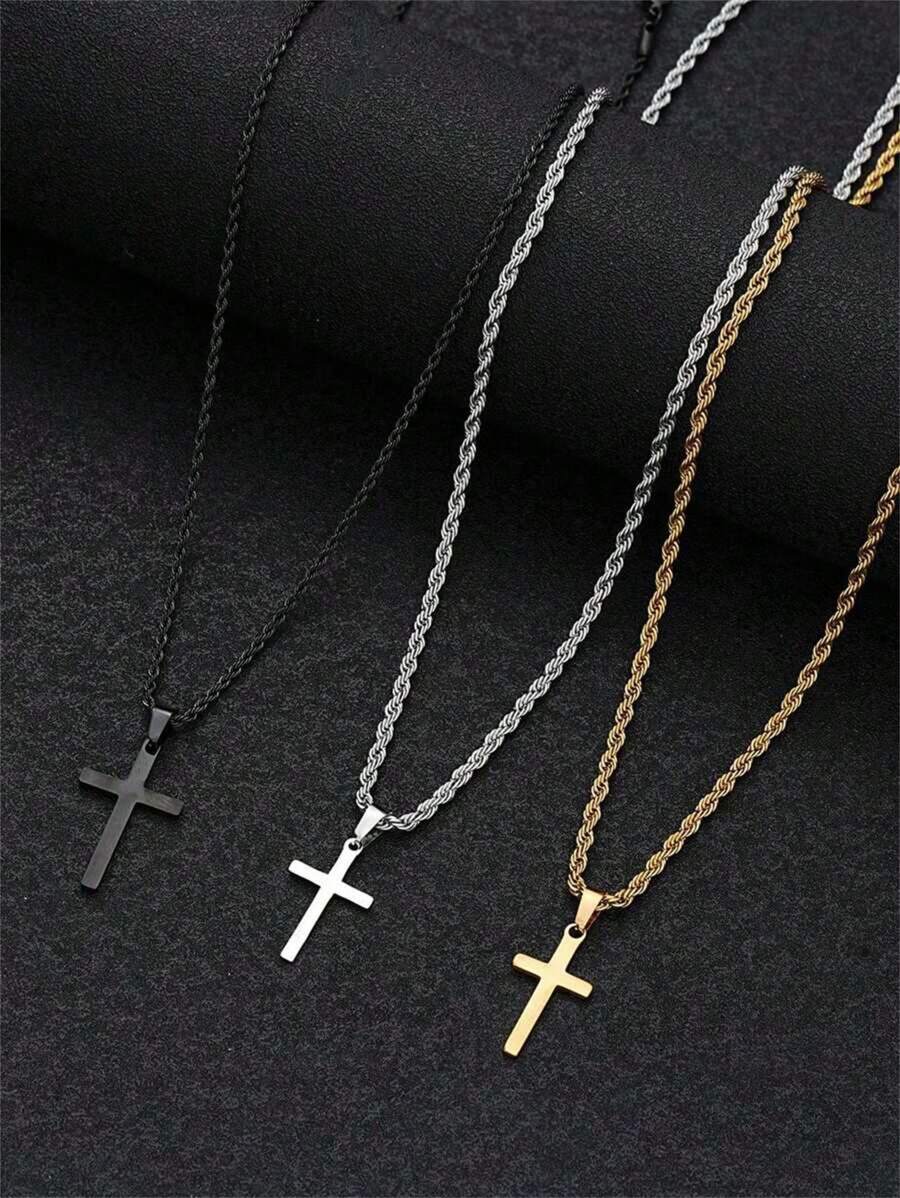 1 pieza Collar con colgante de cruz de acero inoxidable con estilo punk, adecuado para uso empresarial/casual diario, regalo para novio/hijo