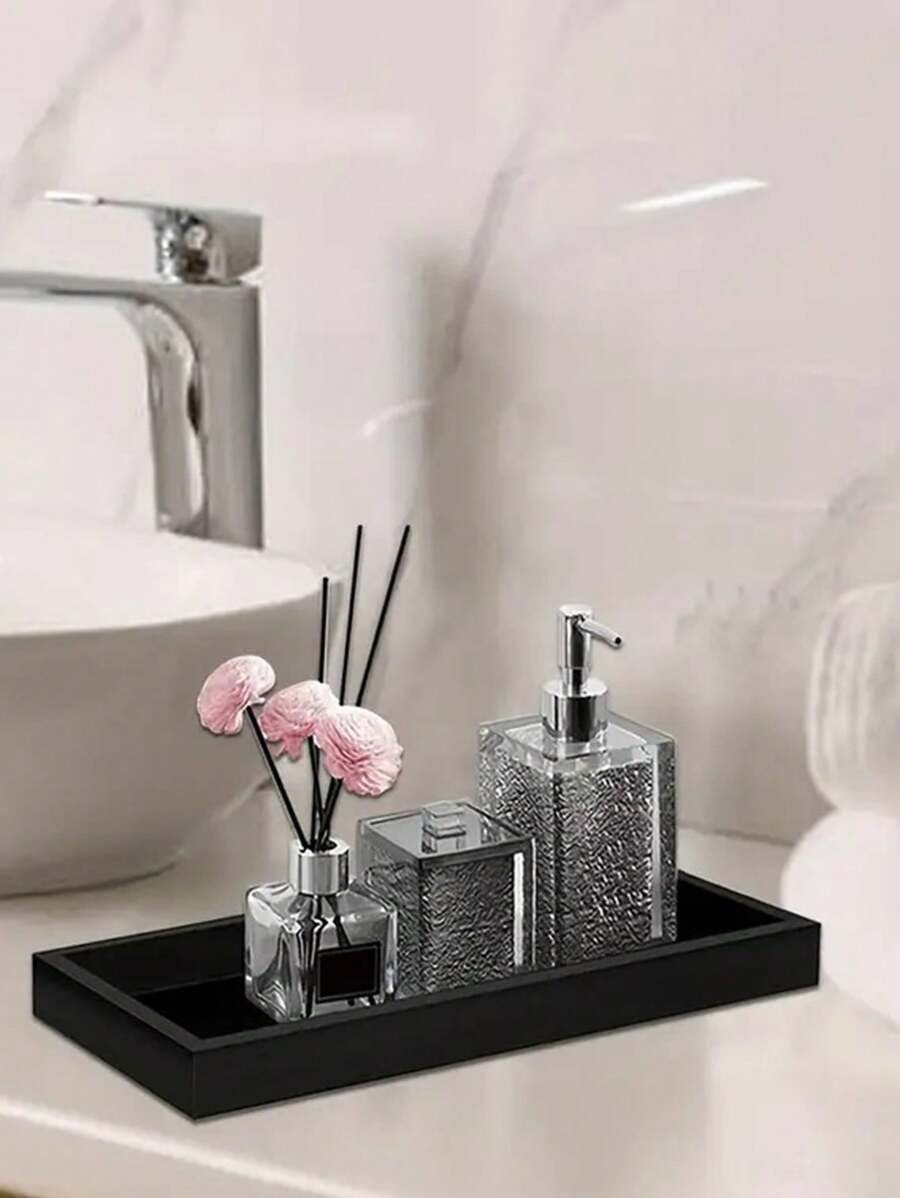 1pc Silicone Small Tray On The Table, No-Drill Dressing Table, Bathroom Sink, Aromatherapy Desktop Storage Box. Black Silicone Bathroom Storage Tray, Vanity Tray, Bathroom Water Tank Tray. Bathroom Storage And Organization.