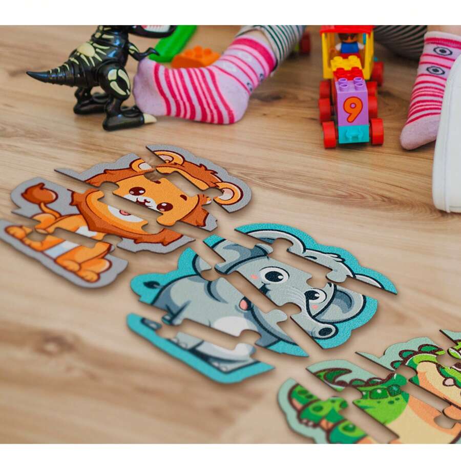 Brinquedo Bebê Conjunto 3 Quebra-Cabeças Animais Didático Jogo Infantil em Mdf 15mm