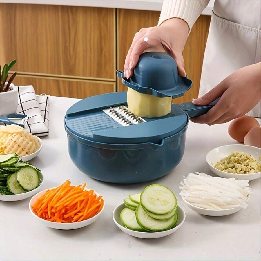 1pc 12-In-1 Multifunctional Vegetable Chopper - Manual Slicer, Dicer, Grater For Potatoes, Carrots, Radishes - Easy Clean Kitchen Tool, Suitable For Home & Restaurant Use, Made Of PP Material