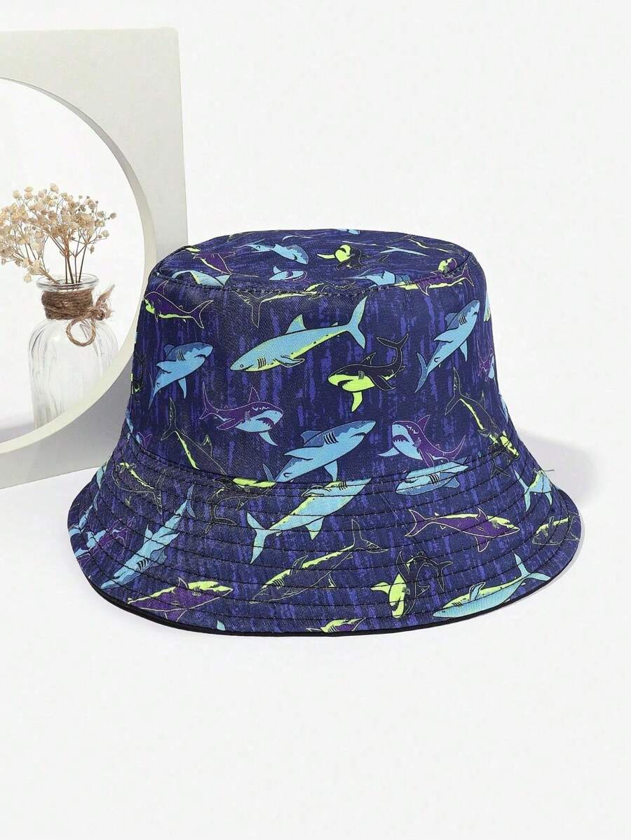 1pc Tropical Fish Printed Reversible Bucket Hat, Unisex Outdoor Beach Vacation Sun Hat Men's Sun Hat Summer Hat, Suitable For Summer Outdoor Activities Such As Hiking And Fishing