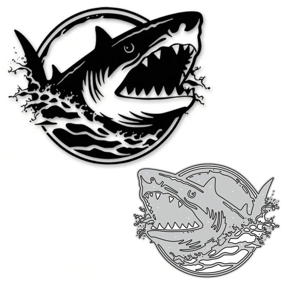 1 pièce de matrice de coupe en métal gris en forme de requin, modèle de sculpture sur papier pour la confection de cartes, le scrapbooking, les albums DIY et l'artisanat décoratif de découpe de métal