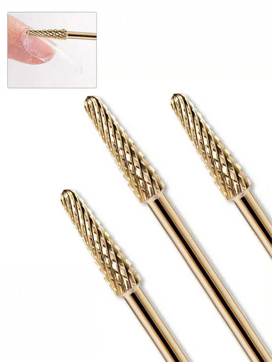 1pc Gold-Plated Tungsten Steel Small Umbrella Nail Grinding Heads For Pre-Treatment, Nail Removal, And Dead Skin Removal.
