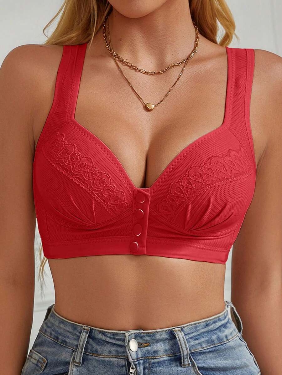 Women's EssElegance Lace Back Hook Adjustable Padded Wireless Comfortable Bra