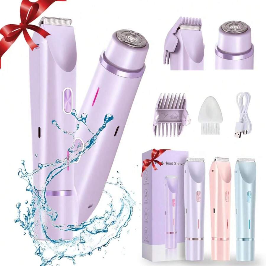 Elektrischer Rasierer für Frauen, 2-in-1 Elektrorasierapparat für Beine, Arme, Gesicht und Schambereich für Frauen, kabellose Bikini-Trimmer zur Haarentfernung mit abnehmbarem Kopf, schmerzlos, nass & trocken, tragbarer batteriebetriebener Elektrorasierer Epilator & Augenbrauentrimmer für Frauen - Miniatur Gesichtshaarentfernungsgerät für Gesicht und Körper, tragbarer elektrischer Epilator Augenbrauenformungsgerät, Mini-Gesichtshaarentferner, Damenrasierer Batterie: 400 mAh