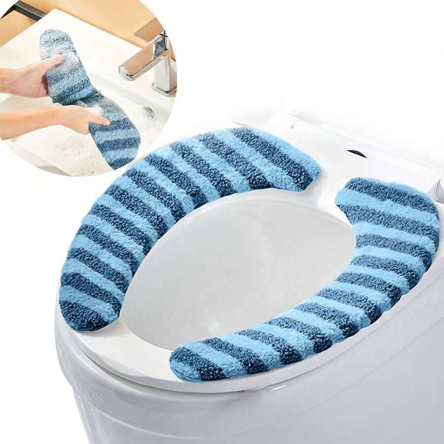 Guojanfon Bathroom Soft Thicker Warmer Stretchable Washable Cloth Toilet Seat Cover Pads 3PCS