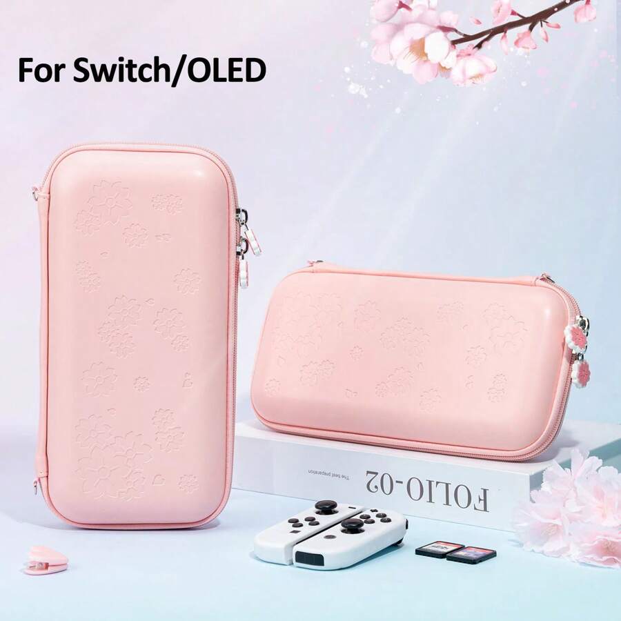Pink Unique Sakura Blossoms Storage Bag Carrying Case Compatible With Switch/OLED Game Accessories Portable Travel Carrying Bag