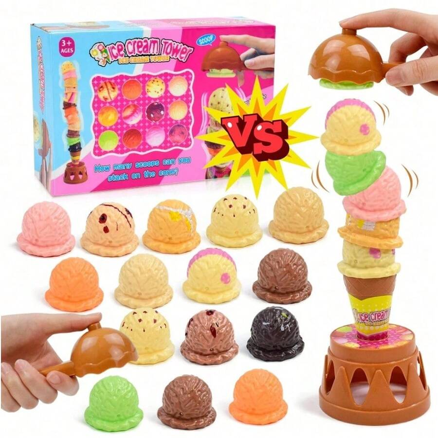 1 Piece Ice Cream Stacking Toys For Kids 3+| Montessori Sensory Play Set With Scoops & Cones| Pretend Kitchen Toys Develop Motor Skills| Educational Birthday Gift For Boys & Girls (Vibrant Colors)