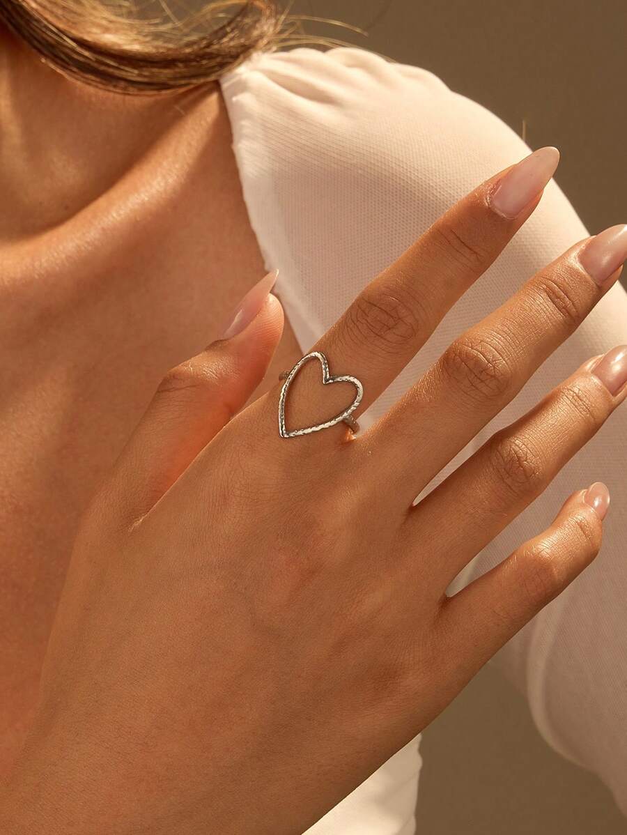 1 stuk roestvrij staal zilveren enkel hart holle opening gepersonaliseerde mode elegante lichte luxe minimalistische stijl damesring