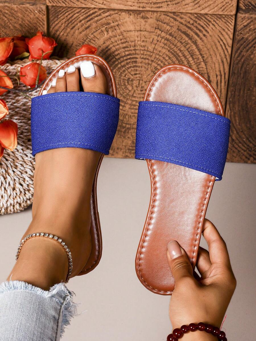 Women's Round Toe Casual Flat Slippers, Summer Open Toe Slip-On Sandals