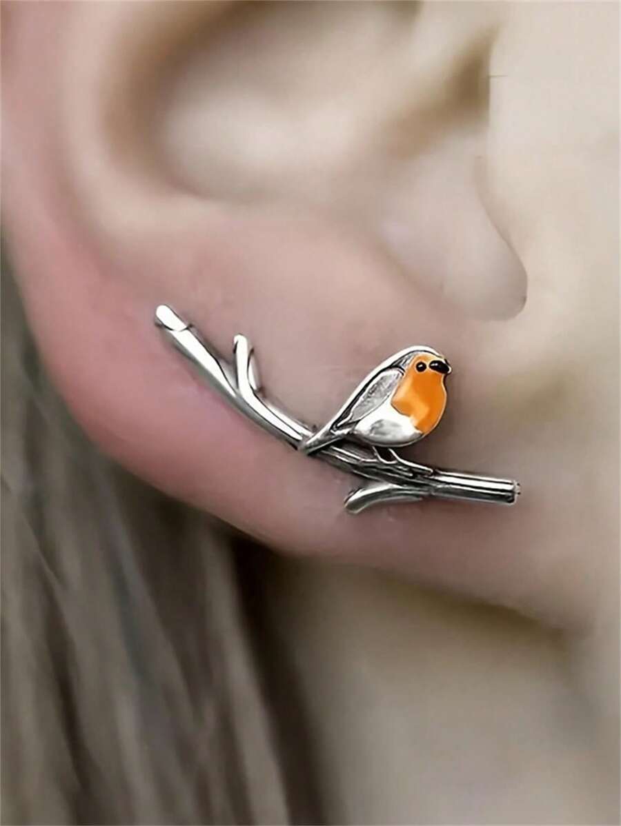 1 paire de boucles d'oreilles design branche et oiseau créatif, boucles d'oreilles mode style vintage et minimaliste pour femmes, cadeau parfait pour une fête