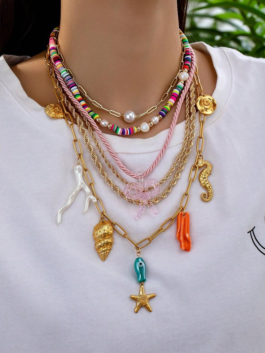 1 peça boho bohemia estrela do mar coral concha arco decoração verão colares para mulheres