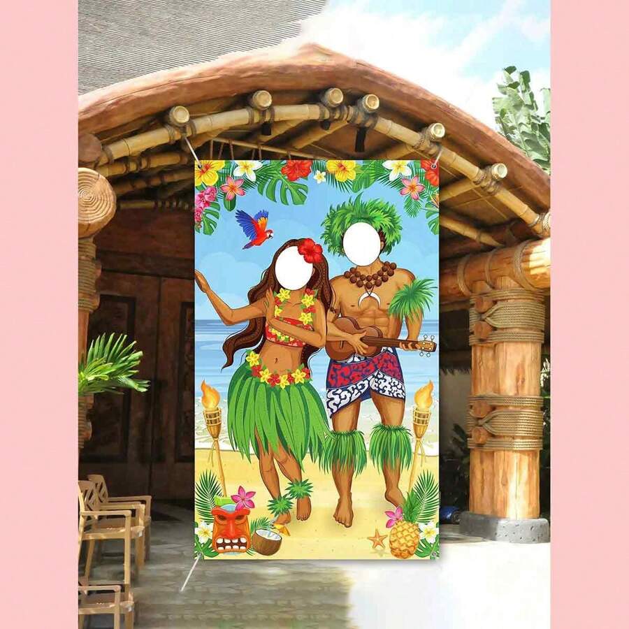 1 Stück Foto-Aufhänger für Paar, Hawaii Party Dekoration, 70.86*35.43 Inch, Foto Booth Requisite, Sommer Party Hawaii Tür Banner, Tropische Strandparty Zubehör
