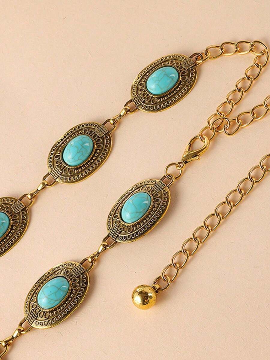 1 pieza Cadena de cintura versátil y de moda con diseño vintage de estilo bohemio y turquesa