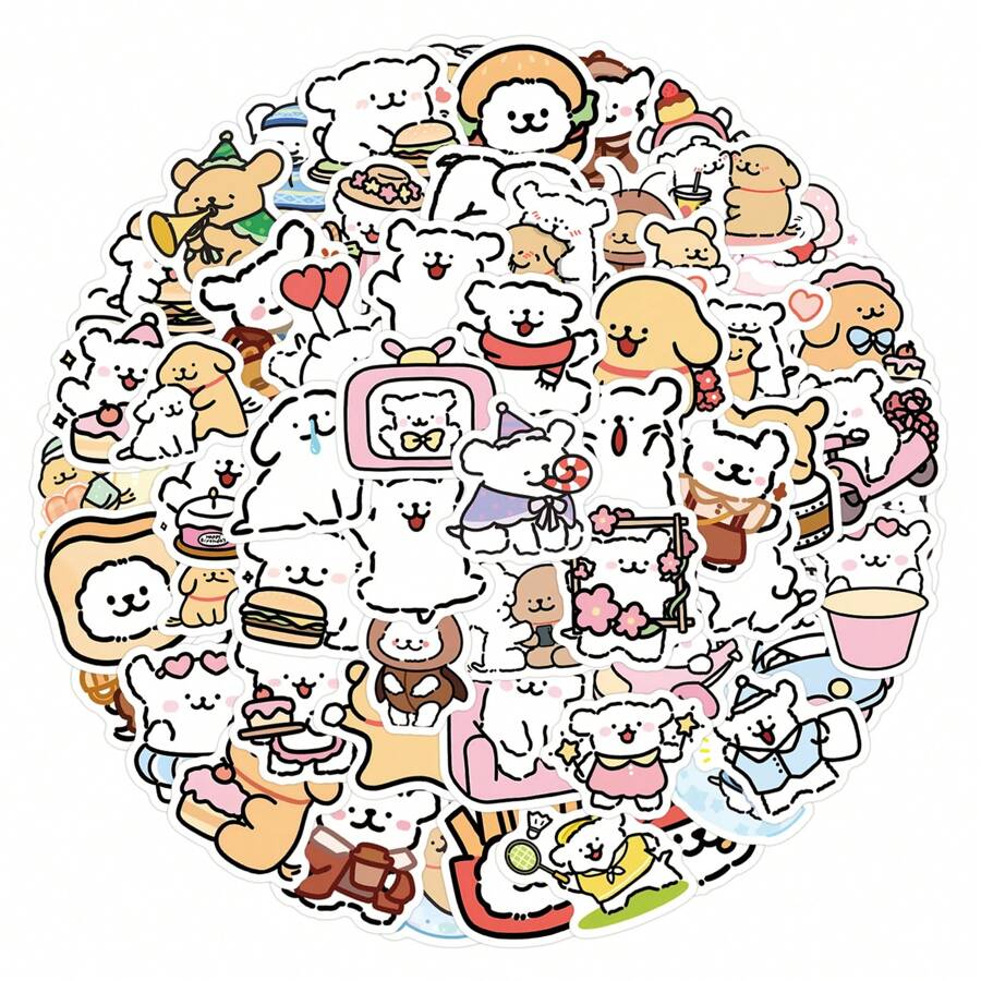 105pcs Simple Line Drawing Puppy Decorative Stickers, Cute & Fun Style, Applicable For Laptop DIY, School Season
