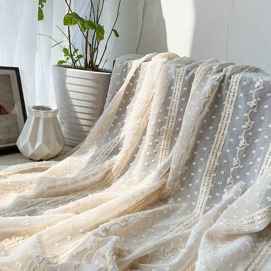 1 Piece Of Striped Chiffon Wool Ball Dot Embroidery Fabric For Spring And Summer, A Fresh And Light Woven Jacquard And Cut Flower Fabric