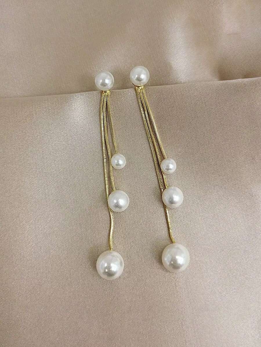 1 par de pendientes colgantes con borlas y perlas vintage para mujer, elegantes para bodas, fiestas y ocasiones formales