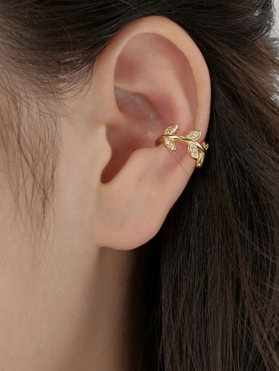 1 pieza Pendiente clip de oreja elegante y de moda enchapado en oro 18K con circonita, joyería versátil y casual para mujeres