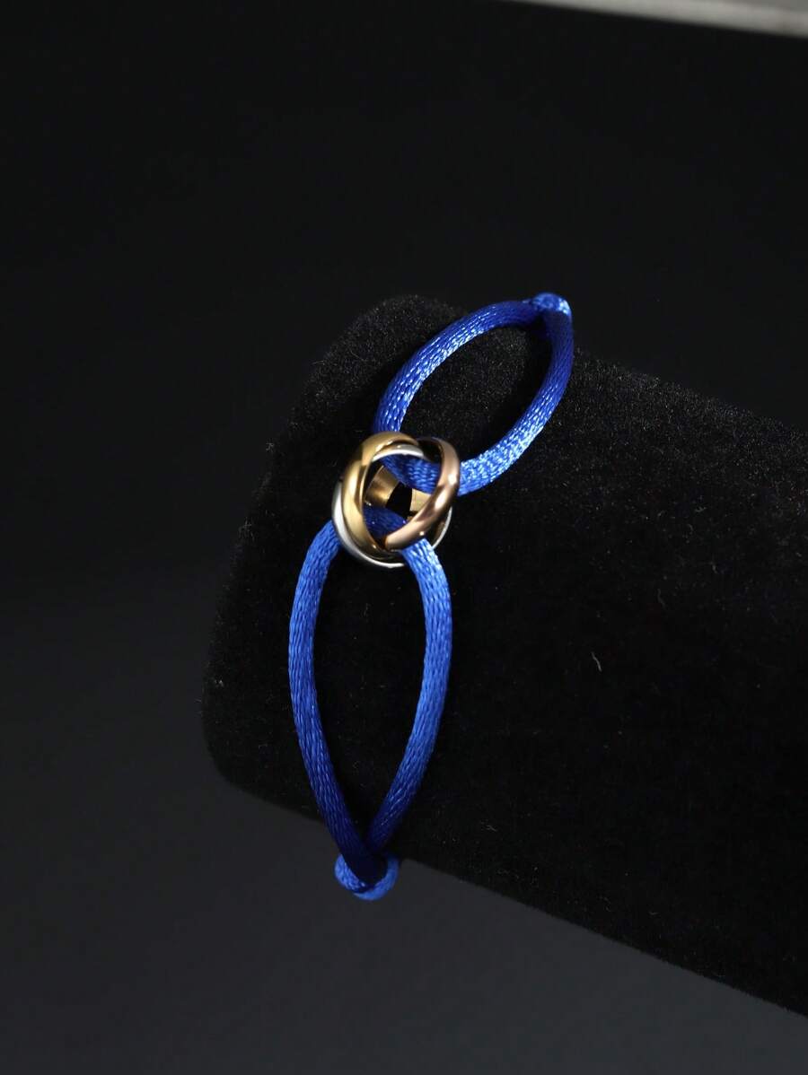 1 pièce Bracelet tressé chanceux en cercle tricolore en acier inoxydable branché pour femmes, convient pour la décoration quotidienne