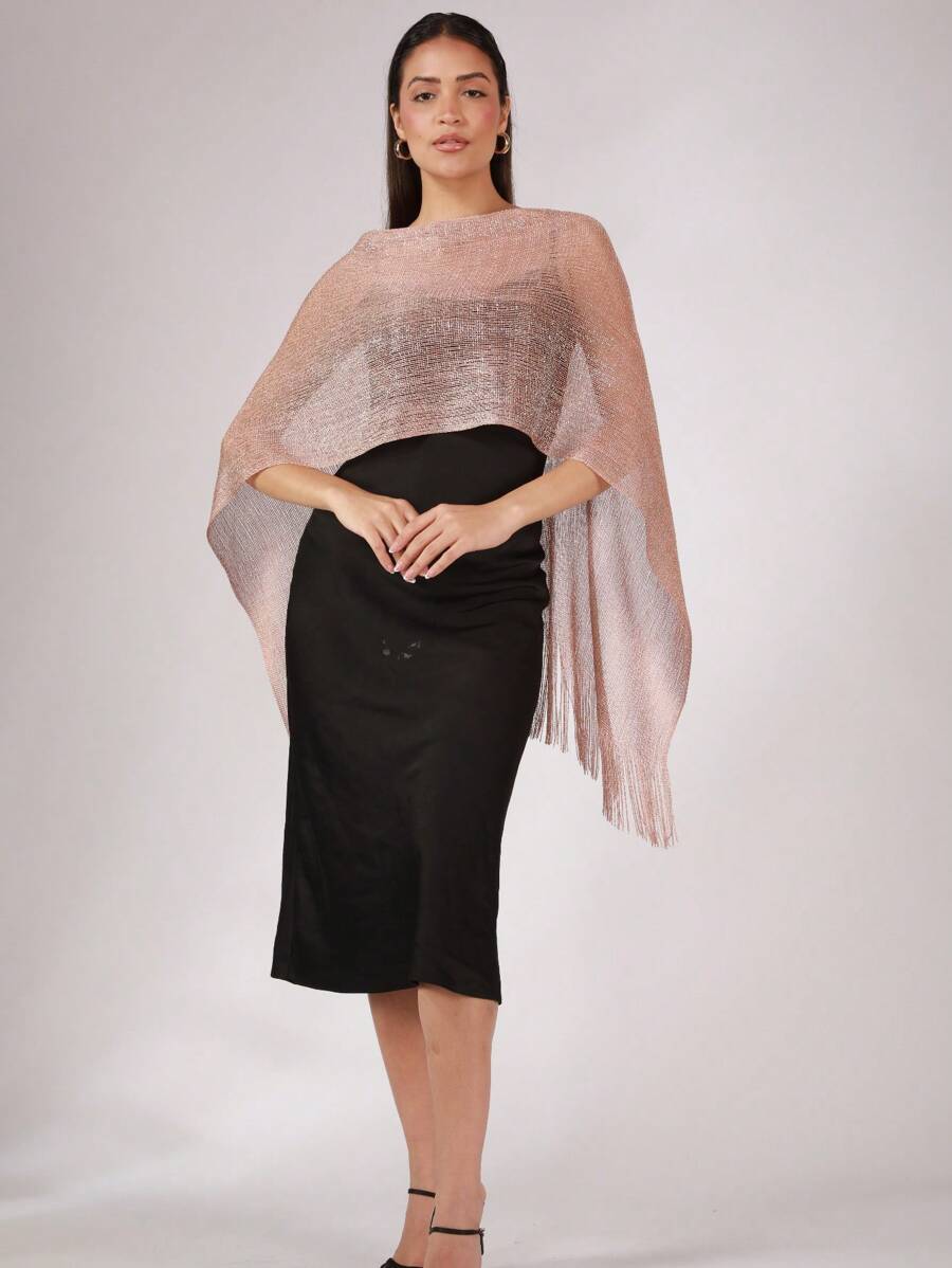 1 peça de poncho xale feminino com borlas, elegante e versátil, para primavera/verão, adequado para várias ocasiões