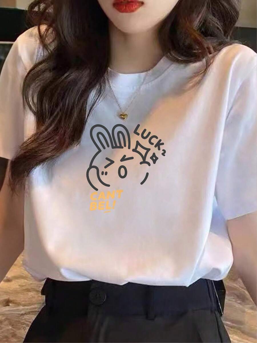 200g Pure Cotton T-Shirt 2025 Summer Ladies New Short Sleeve Pure Cotton Holiday Pattern Short Sleeve Round Neck Couple Wear Small Shirt Tops
