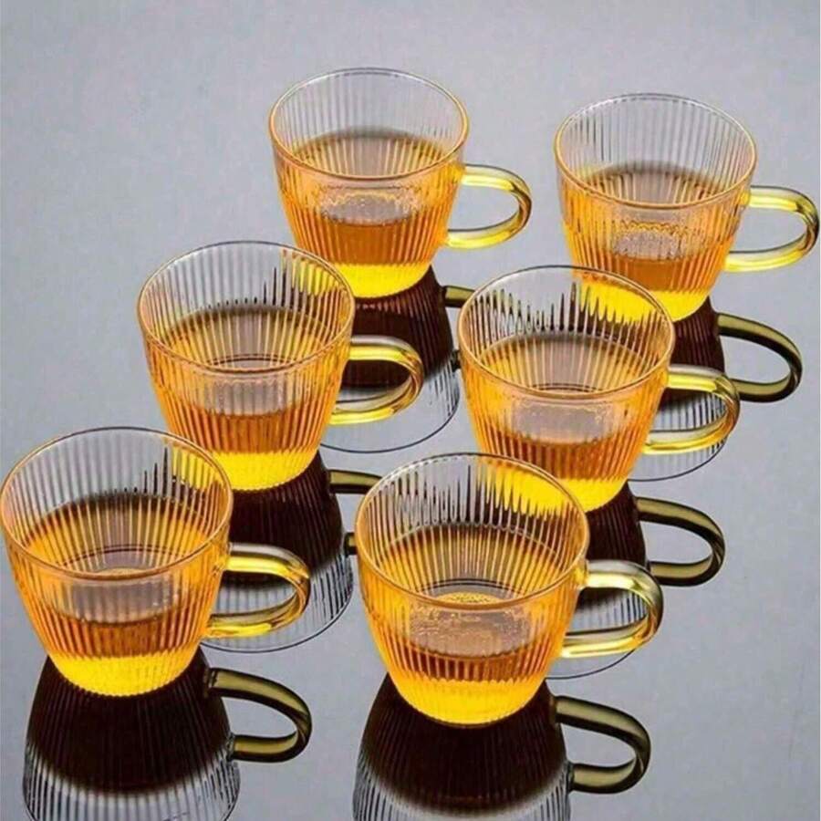 2/4/6/12pcs Set Striped Coffee Cups, Suitable For Mall, Office, With Handle Glass Espresso Cups - Vertical Stripe Design, Hammered Texture, Mini Tea/Coffee Cups For Home And Restaurant