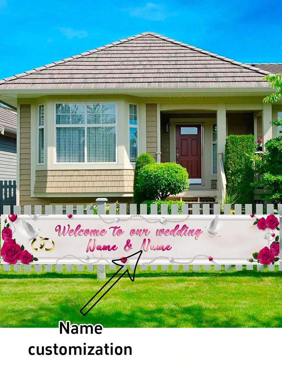 1pc Custom Personalized "Welcome To Our Wedding" Floral Backdrop, Party Scene Decoration Prop Banner