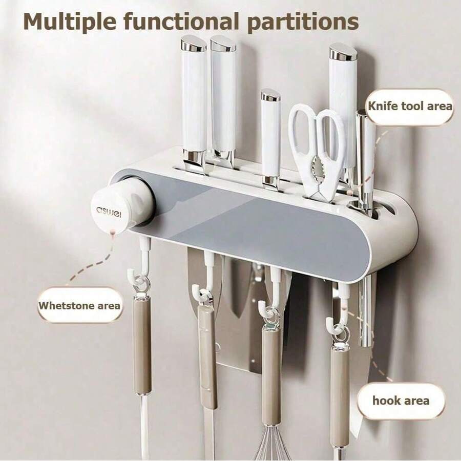 Multifunctional Kitchen Knife Rack - With Sharpener Stone - Easy To Install And Use - Space-Saving And Stylish Kitchen Storage Rack