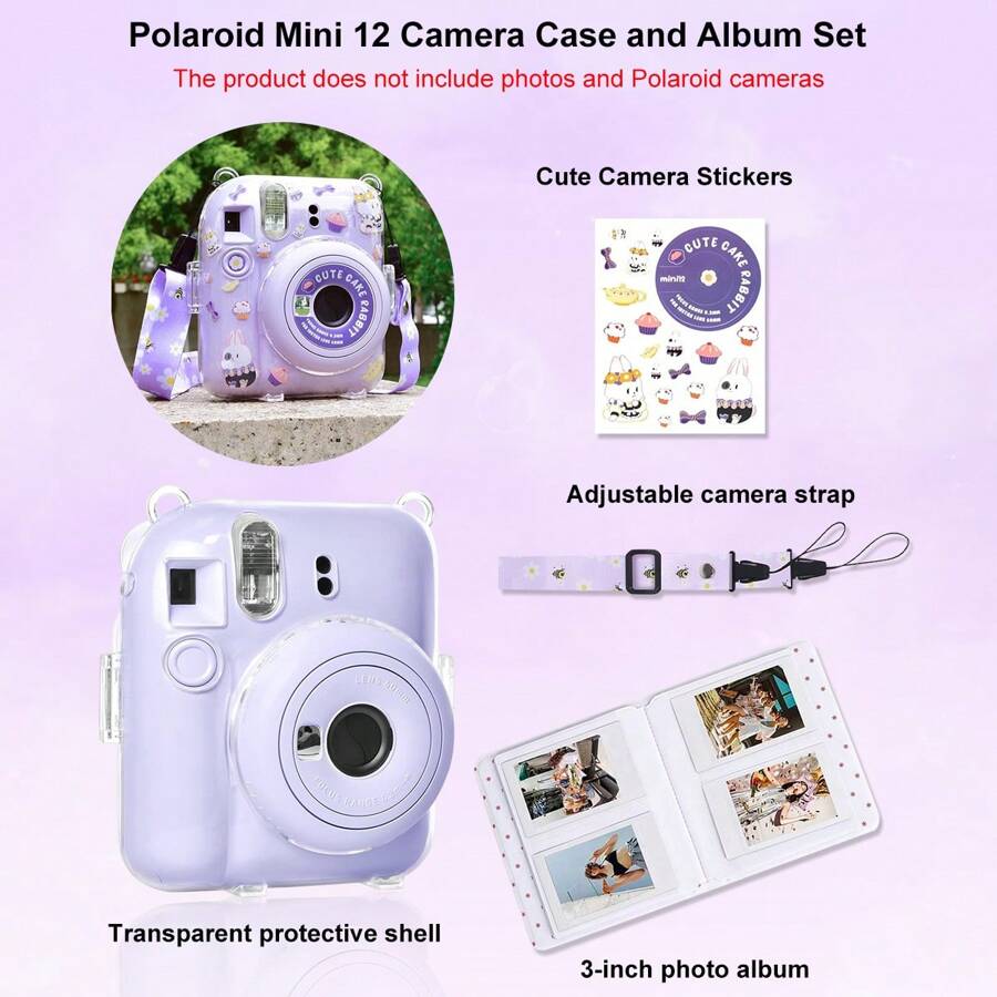 Cámara instantánea mini con estuche protector de cáscara de cristal, incluye funda para el Body de la cámara, correa, juego de 3 accesorios y paquete de 64 hojas de recambio para álbum de fotos de 3" de "Tiempo Dulce"