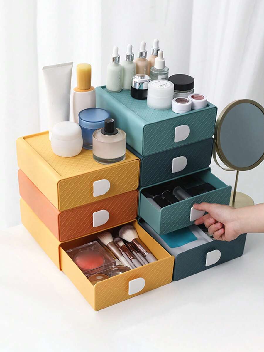 1pc Desk Organizer Box, Multi-Functional Storage Box For Makeup, Cosmetics, Stationery, Jewelry, Toys And More, Stackable And Combinable For Women Storage Organizer Travel Essentials Father Gift
