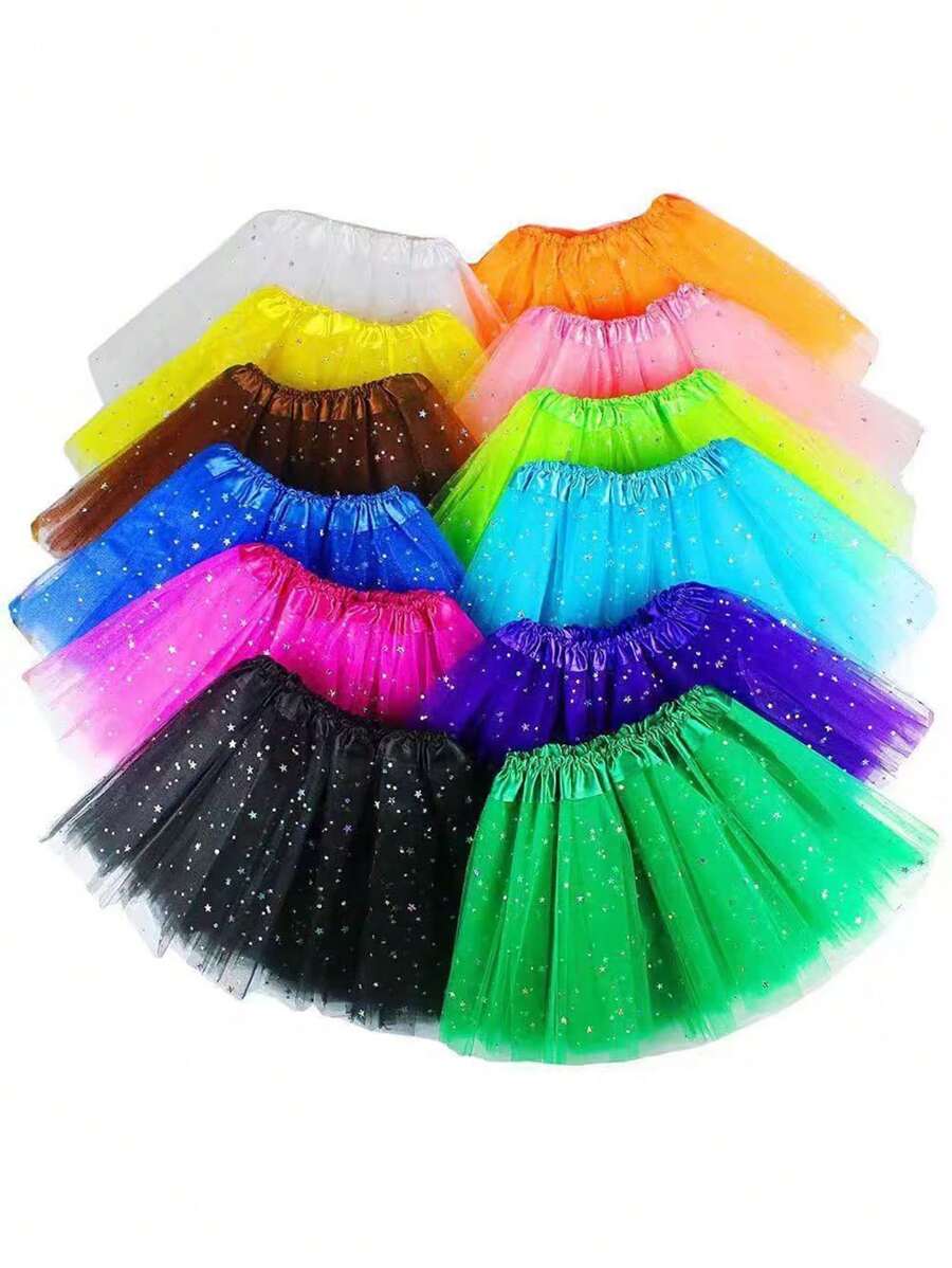 Mesh Puffy Skirt, Star And Moon Glitter Half Skirt, Adult Ballet Skirt With Multiple Colors And Retro 3-Layer 80s Cosplay Ball Costumes, Excellent Props For Stage Performances, Photography And Gatherings. Halloween