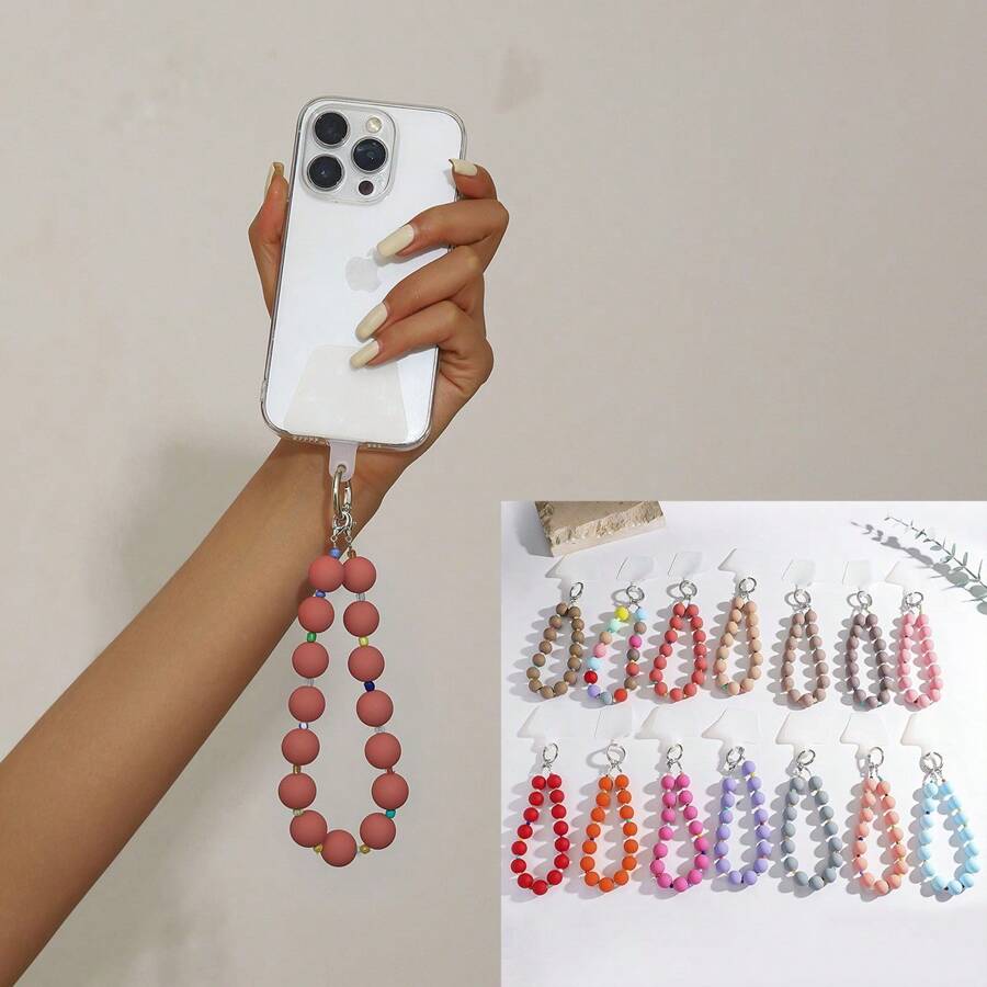 1pc New Macaroon Color Acrylic Bead Lanyard Wrist Strap, Short Wrist Strap Phone Hanging Rope Shockproof Wristlet For Phone Case