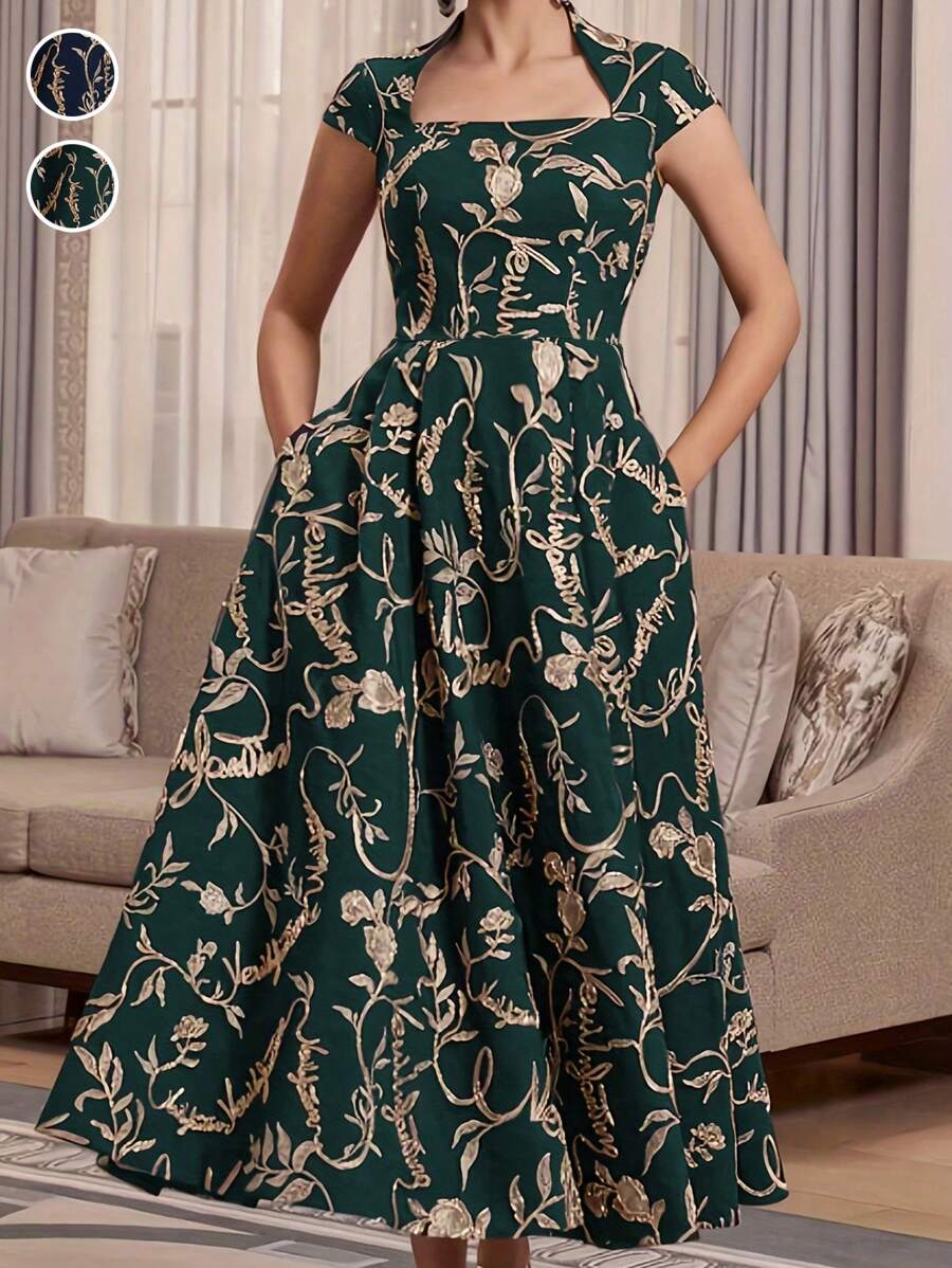 Elegante Vestido Casual Impreso De Talla Grande Para Mujer