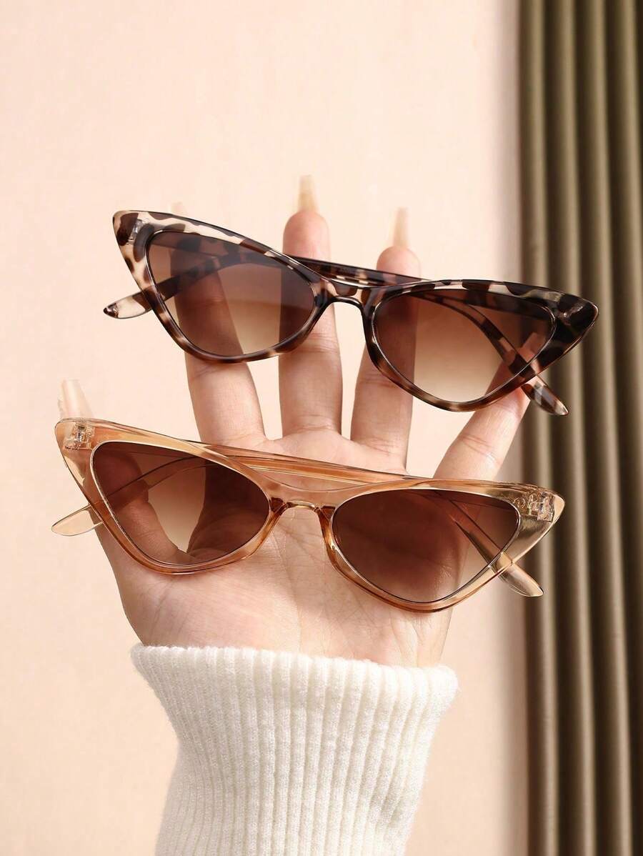 1 pieza Gafas básicas con lente ombre de plástico con montura completa de ojo de gato con estampado de guepardo para adolescentes, para actividades casuales al aire libre y decoración de fiestas