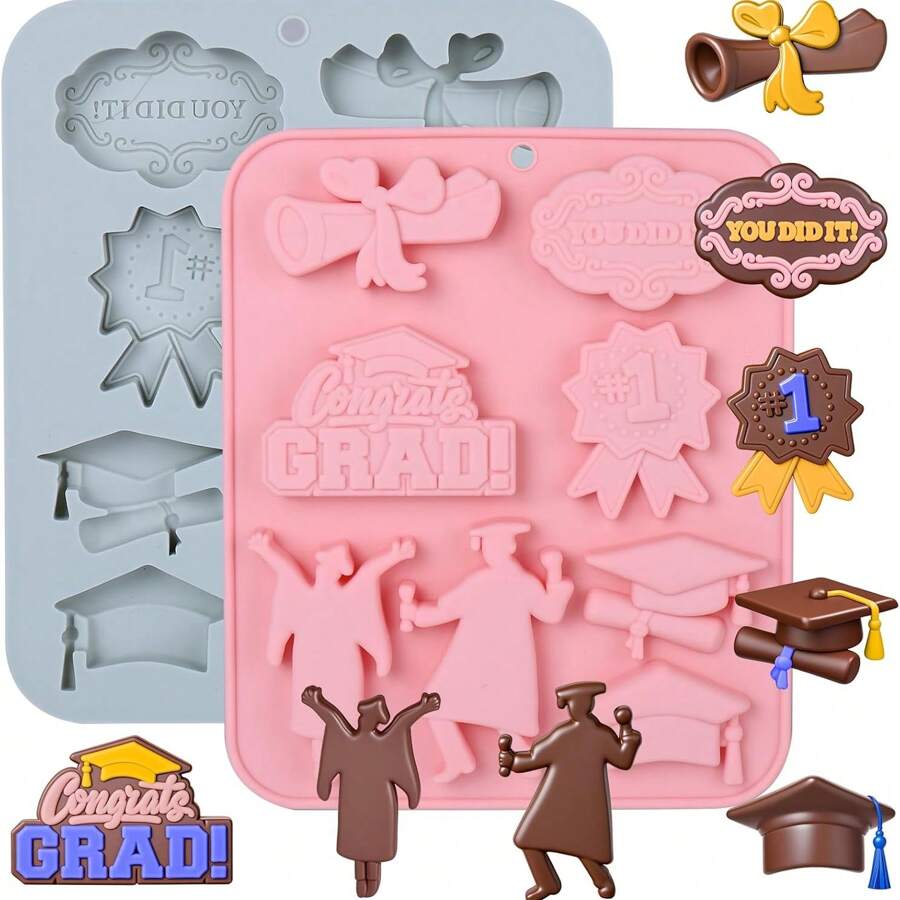 1 stuk afstudeerchocoladetaartvormen siliconen afstudeervormen siliconen afstudeermal chocolade snoepvorm met dop diploma gefeliciteerd rol 3D-vorm voor het bakken chocolade gummiekoekjes fondant cupcake taartdecoratie afstudeerfeestdecoratie
